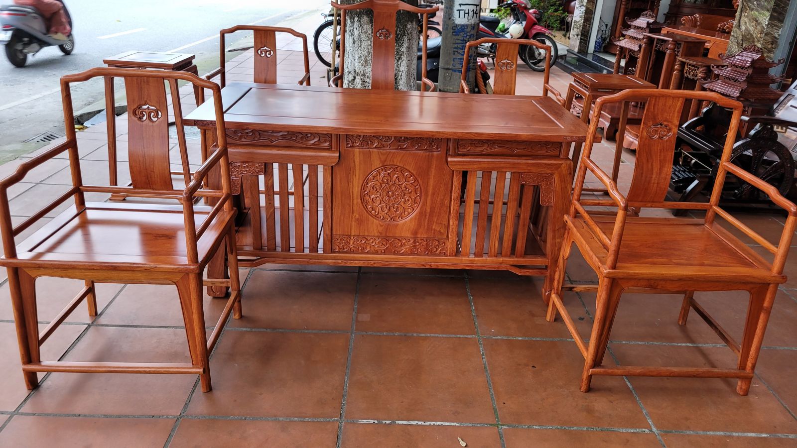 bộ ghế bàn trà mẫu tần thủy hoàng gỗ hương đá nam phi đẹp